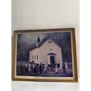 Ted Ellis Signed Print “Sunday Worship” African American Church Art Framed